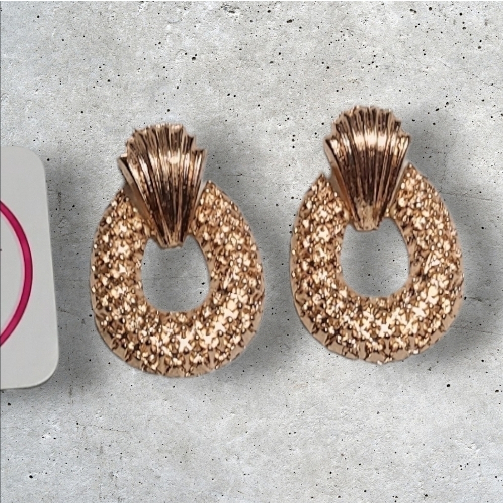 NWT NADINE WEST Rose Gold 90's Pineapple Door Knocker Earrings ~2"